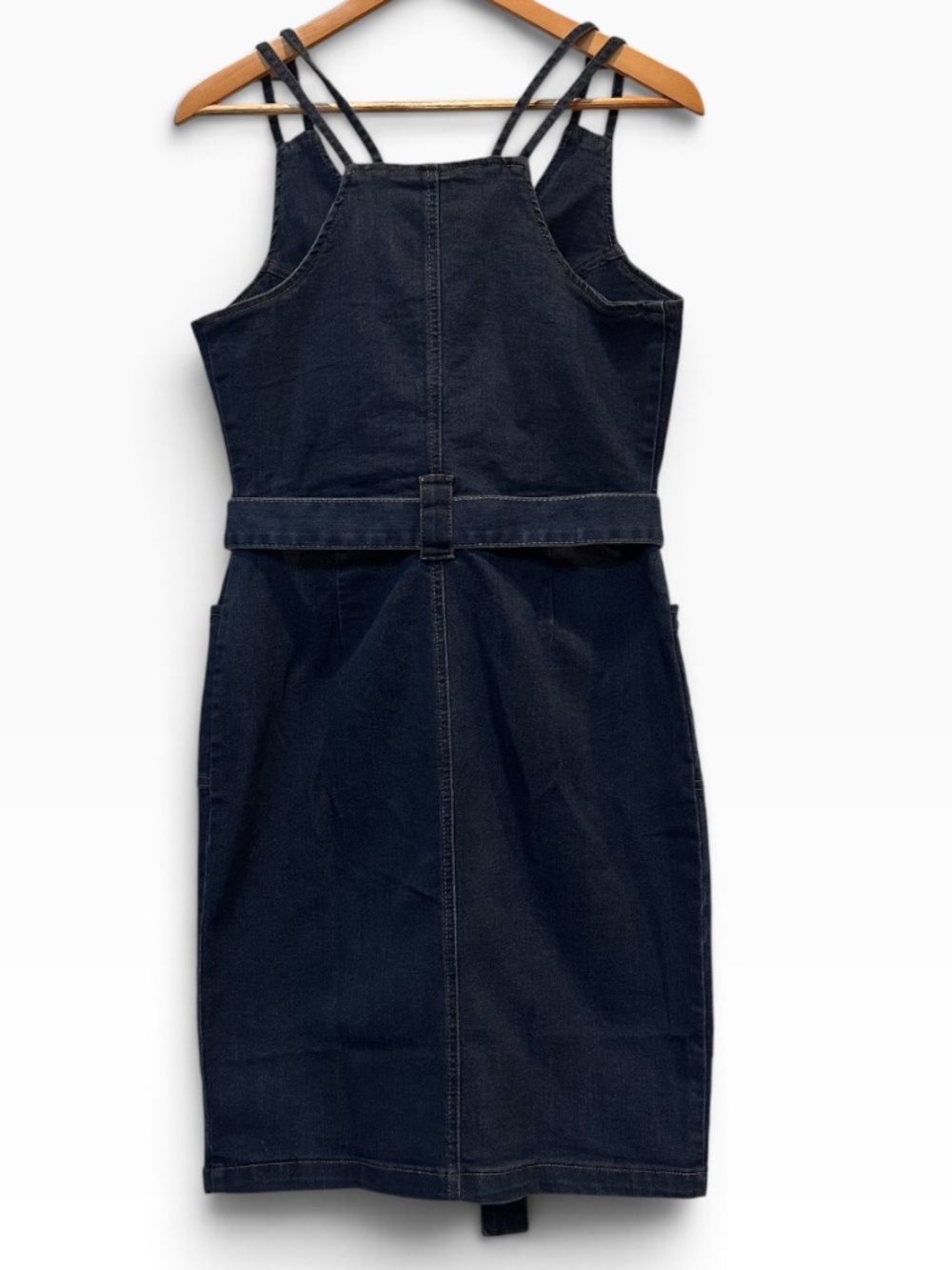 VENUS Denim Zip Front Strappy Sheath Mini Dress Belted Navy Blue NWOT | Size 8